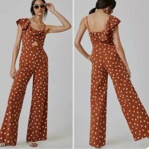 Anthropologie Maeve Brown Polka Dot Jumpsuit